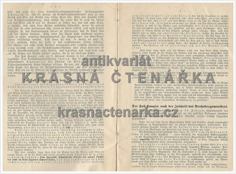 AUS EINEM K. U. K. MILITÄRSPITAL, DER FALL HANGLER (Nach den stenographischen Protokollen des Abgeordnetenhauses dargestellt)