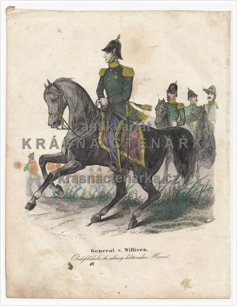 GENERAL V. WILLISEN (NĚMECKO) / UNIFORMY (Chalupa / Medau, kolorovaná litografie)
