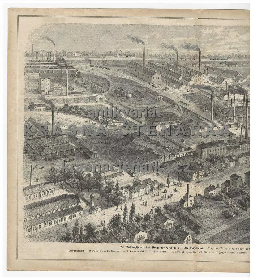 DIE GUSSSTAHLFABRIK DES BOCHUMER VEREINS (BOCHUM) ( Elssner, dřevoryt)