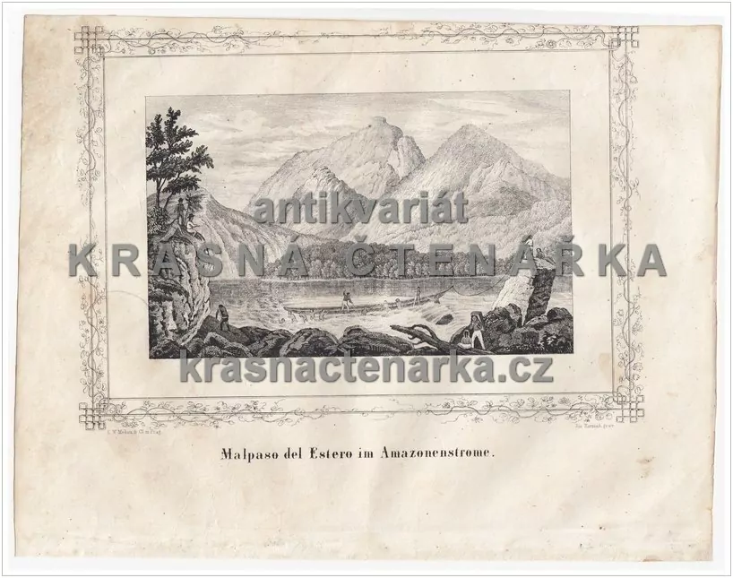 MALPASO DEL ESTERO IM AMAZONENSTROME, JIŽNÍ AMERIKA (litografie)