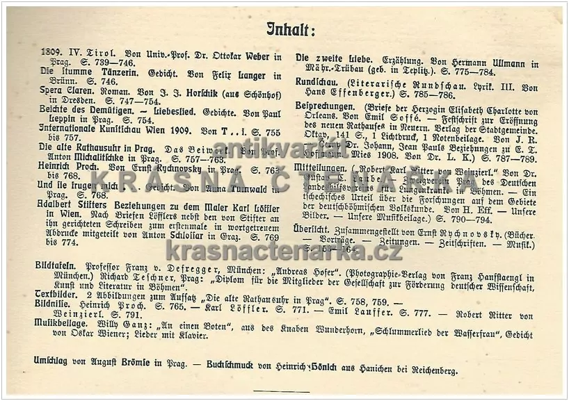 DEUTSCHE ARBEIT, Monatschrift für das geistige Leben der Deutschen in Böhmen 1909