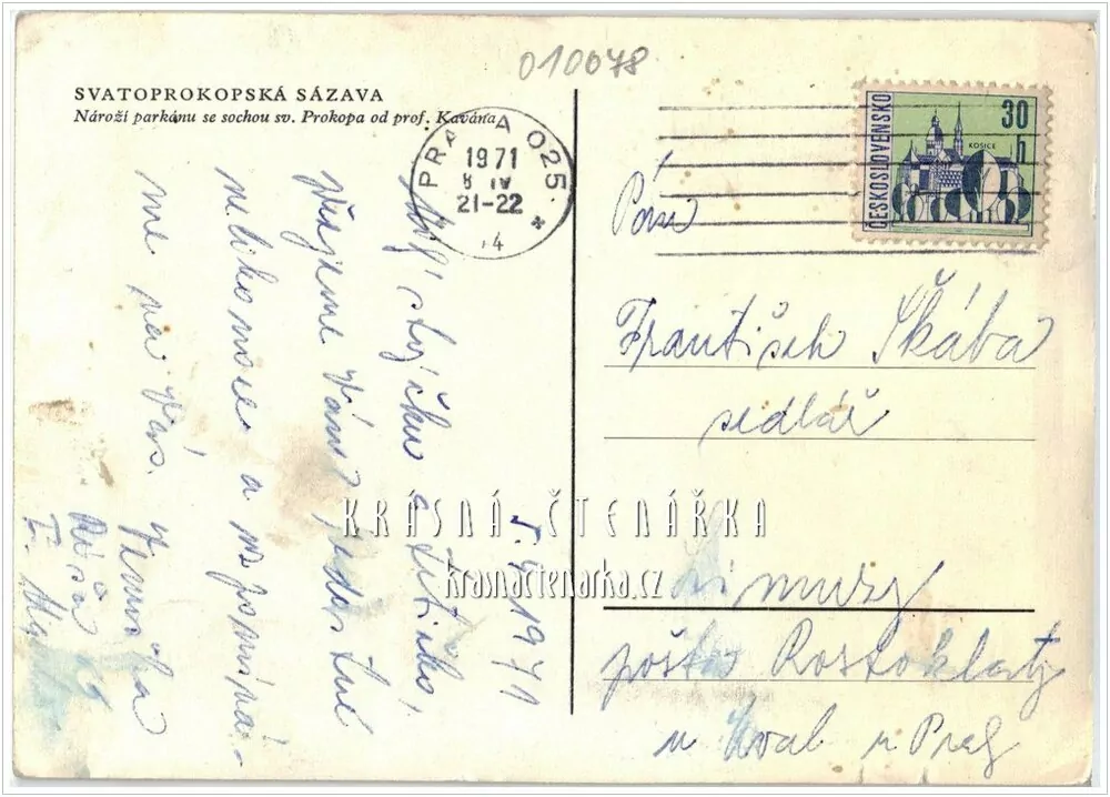 SÁZAVA, Nároží parkánu se sochou sv. Prokopa od prof. Kavana