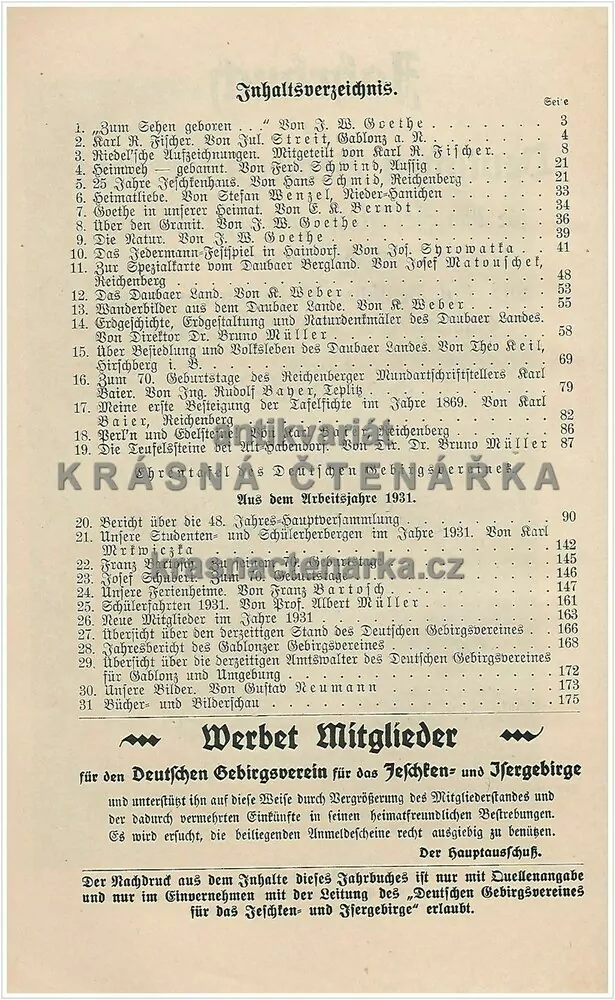 42. JAHRBUCH DES DEUTSCHEN GEBIRGSVEREINES 1932 Reichenberg u. Gablonz a/N. (Ročenka Liberec, Jablonec n/N. a okolí)
