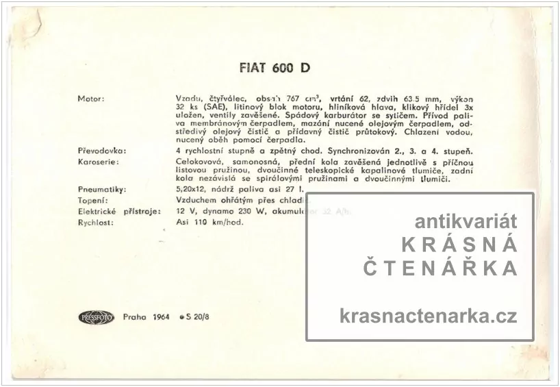 Osobní automobil FIAT 600 D