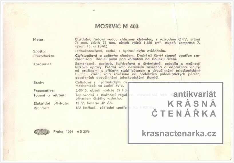 Osobní automobil MOSKVIČ M 403