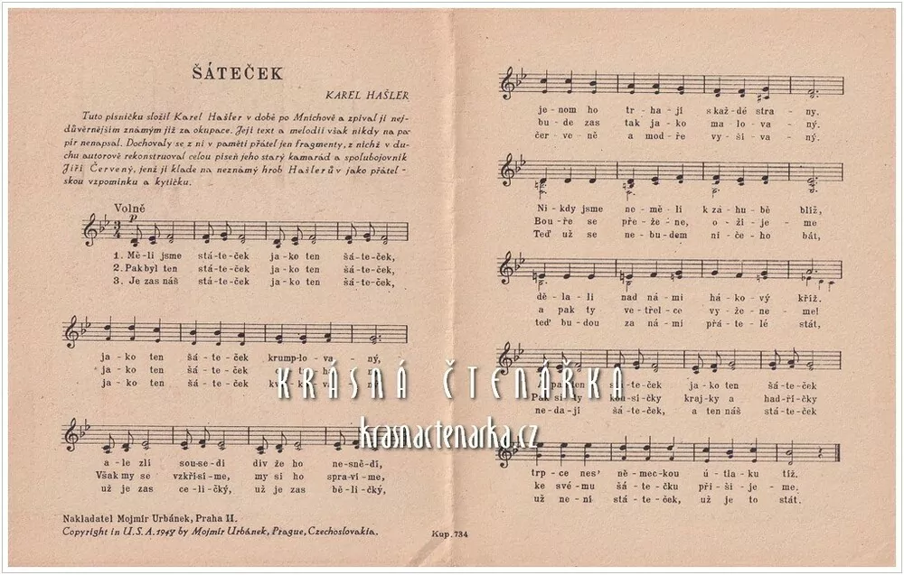 Píseň ŠÁTEČEK (Hašler Karel)