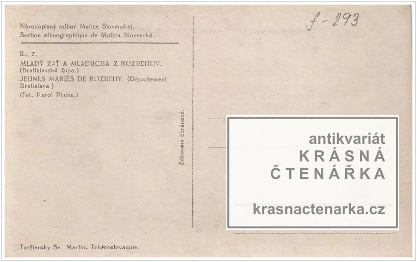 ŽENY V KROJÍCH (Mladý zať a mladucha z Rozbehov, Bratislavská župa)