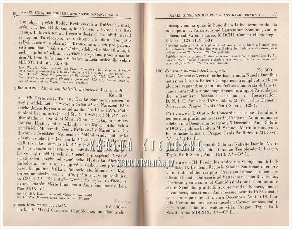 Aukční katalog V. Zinkova aukce, KNIŽNÍ AUKCE