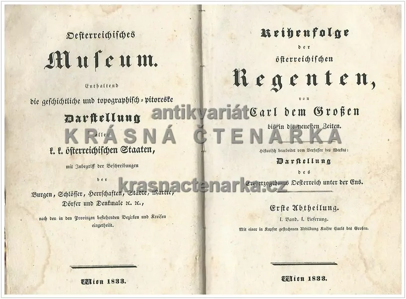 REIHENFOLGE DER ÖSTERREICHISCHEN REGENTEN, I. Band, vydáno 1833