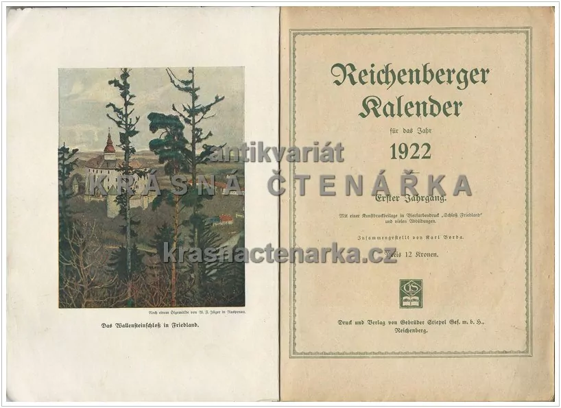REICHENBERGER KALENDER für das Jahr 1922 (kalendář Liberec)