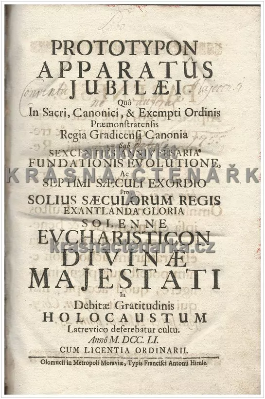 PROTOTYPON APPARATUS JUBILAEI Quo in Sacri ... + dalších 7 přívazků, vydáno 1751