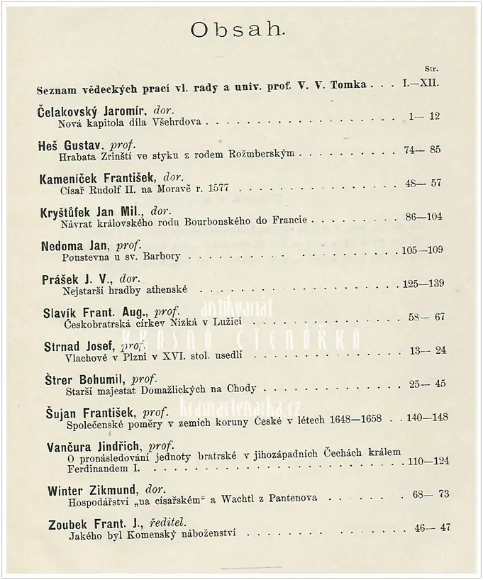SBORNÍK DĚJEPISNÝCH PRACÍ bývalých žáků Dra. Václava Vlad. Tomka