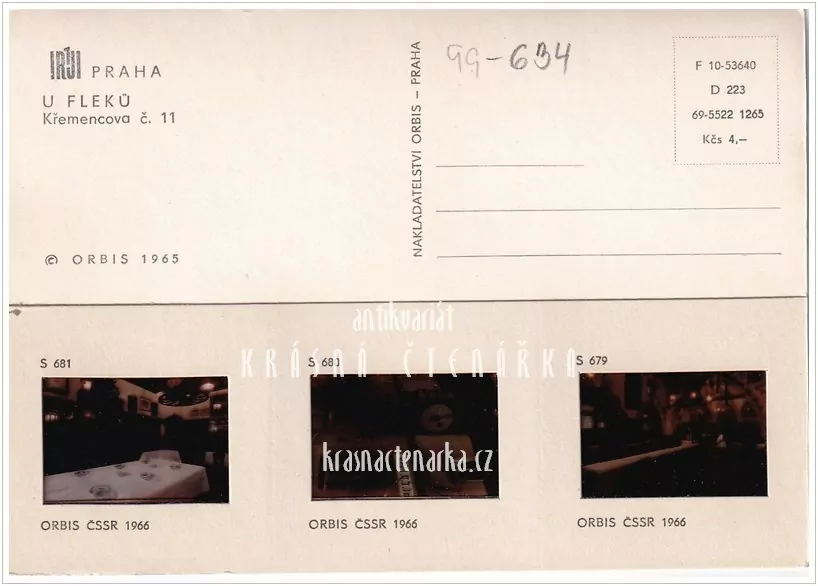 PRAHA, U Fleků, pohlednice s diapozitivy