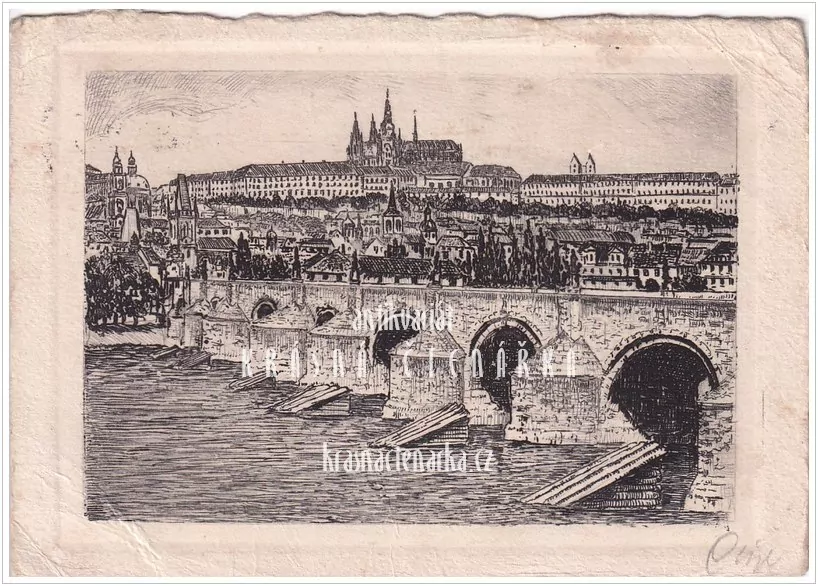 PRAHA Karlův most a Hradčany (původní lept)