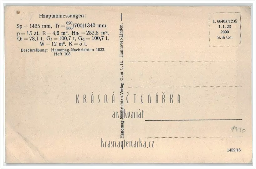 LOKOMOTIVA Hanomag, Hannoversche Maschinenbau AG z roku 1922