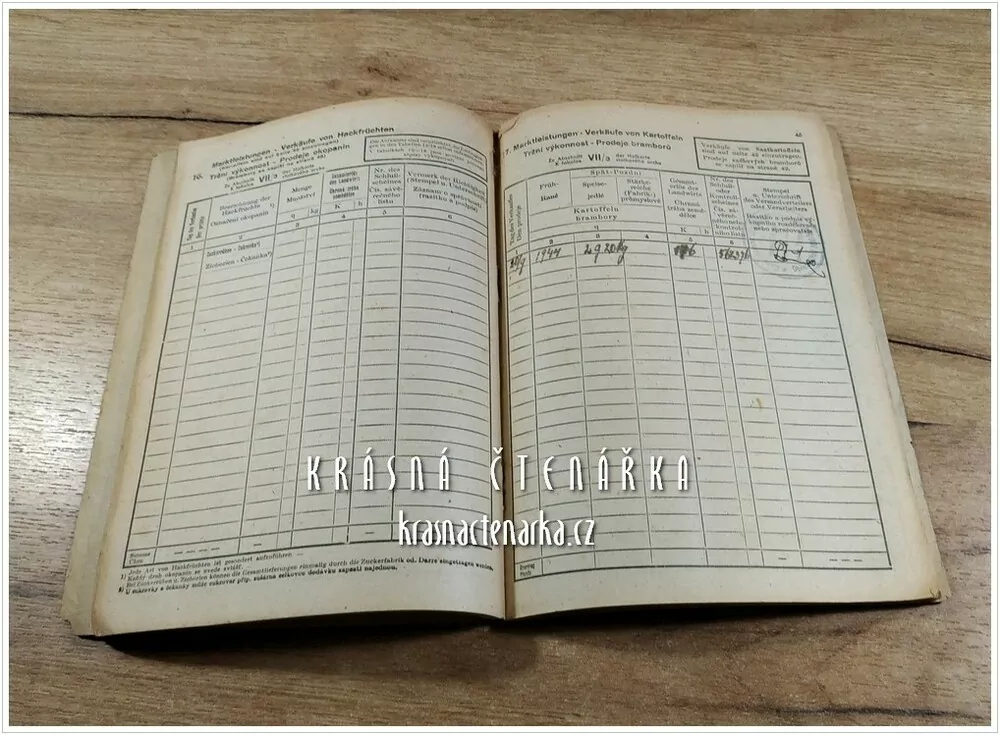 POMOCNÁ KNÍŽKA K STATKOVÉMU ARCHU 1944/45 a zároveň výkaz pro Českomoravské trhové svazy