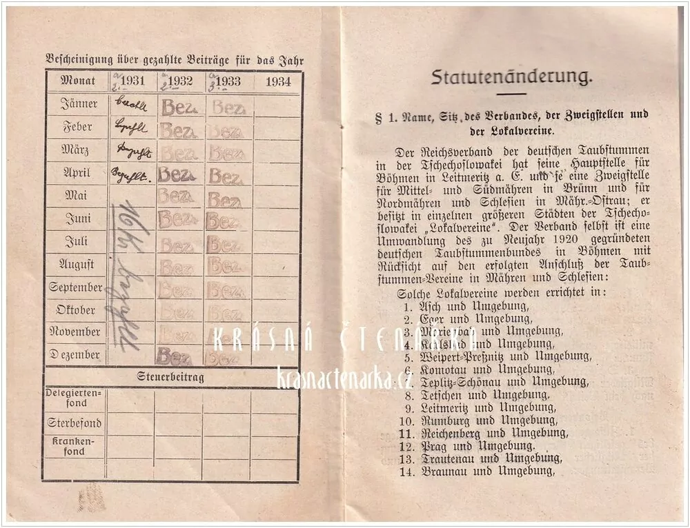 STATUTEN UND MITGLIEDSBUCH des Reichsverbandes der deutschen Taubstummen in der Tschechoslowakei und seiner Lokalvereine