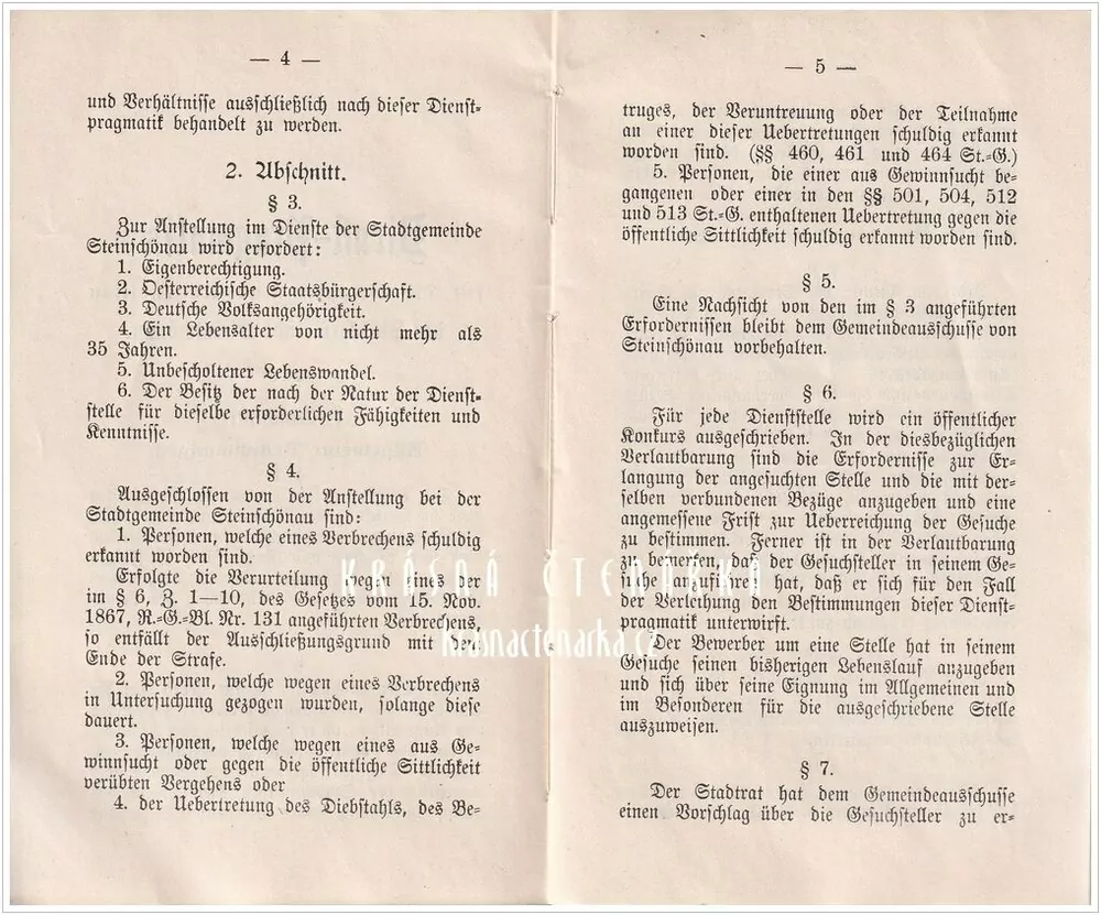 Dienst-Pragmatik und Vorschriften (Služební předpisy pro zaměstnance Sparkasse v Kamenickém Šenově)