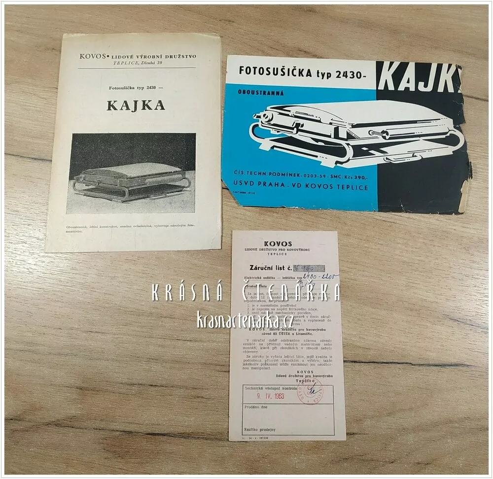 Návod k použití: FOTOSUŠIČKA KAJKA, výrobce Kovos