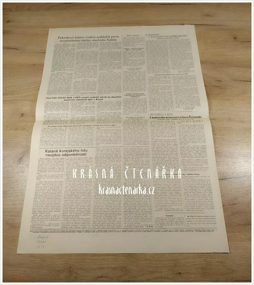 RUDÉ PRÁVO, číslo z 12.3. 1953, Československá delegace se vrátila z pohřbu generalissima Stalina