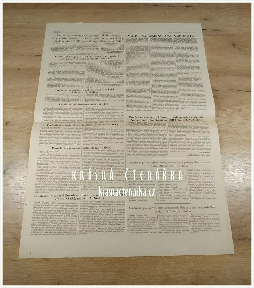 OBRANA LIDU, číslo 57 z 8.3. 1953, Sovětský lid se loučí s velikým vůdcem