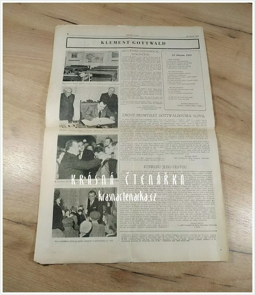 UČITELSKÉ NOVINY, číslo 11-12 z 20. 3. 1953 věnované Klementu Gottwaldovi