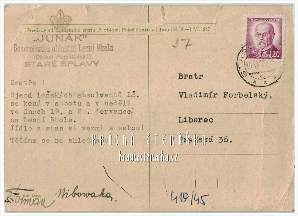 LIBEREC, SLAVNOSTI MLÁDÍ, Oblastní sraz junáků a skautek 1947