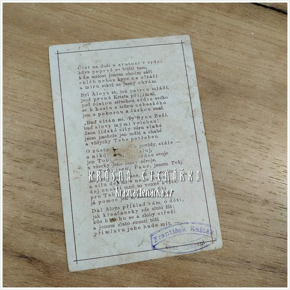 Náboženská ilustrace SV. ALOIS PŘIJÍMÁ TĚLO PÁNĚ