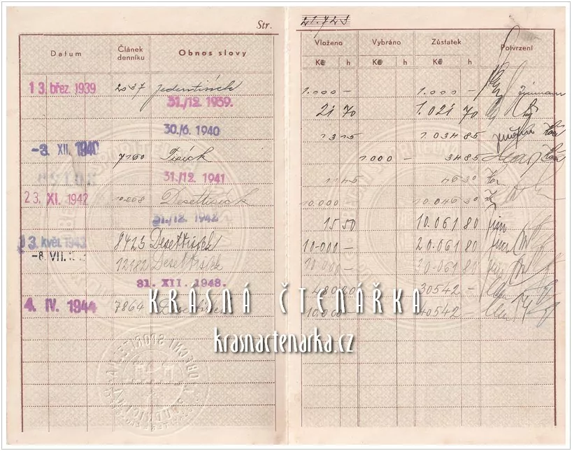 VKLADNÍ KNÍŽKA Obecní spořitelny, Roudnice nad Labem