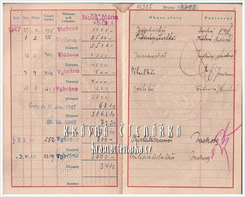 VKLADNÍ KNÍŽKA Okresní záložny hospodářské, Roudnice nad Labem