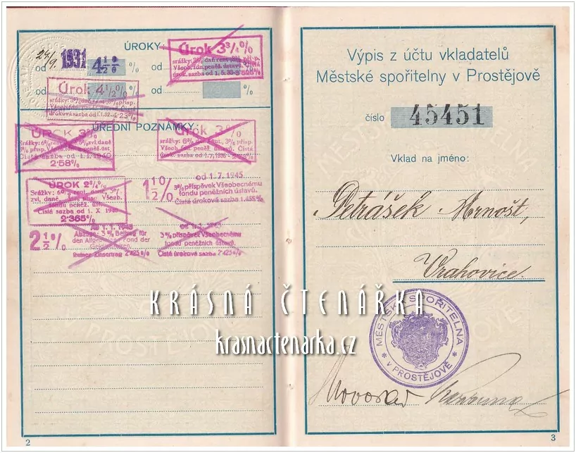SPOŘITELNÍ KNÍŽKA Městské spořitelny v Prostějově