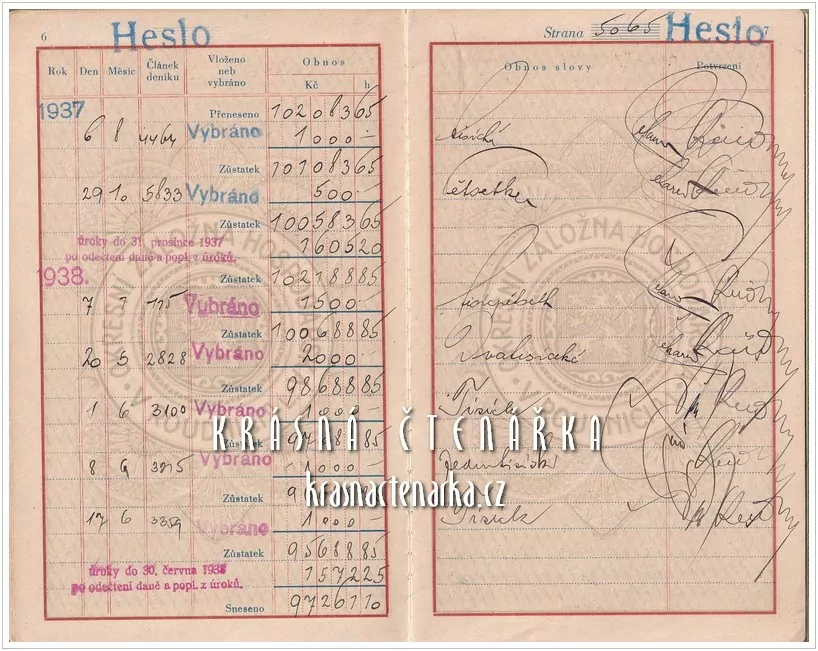 VKLADNÍ KNÍŽKA Okresní záložny hospodářské, Roudnice nad Labem