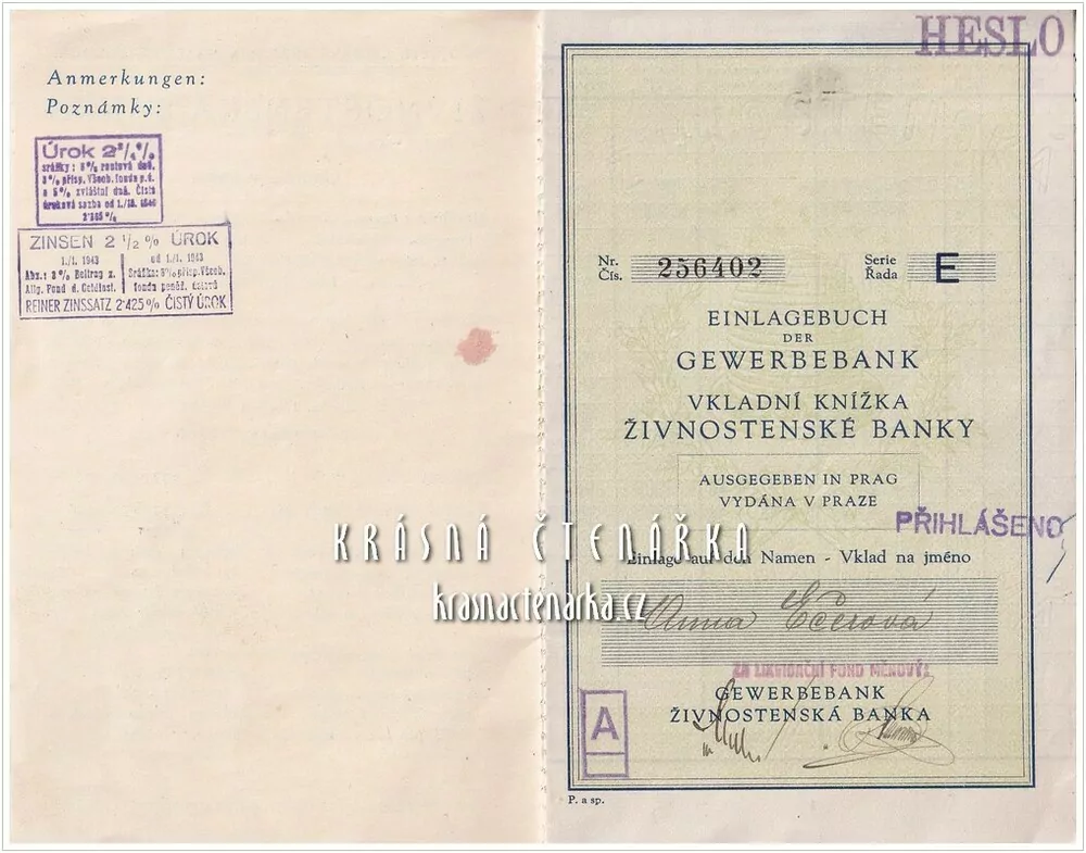 VKLADNÍ KNÍŽKA Živnostenské banky, Praha