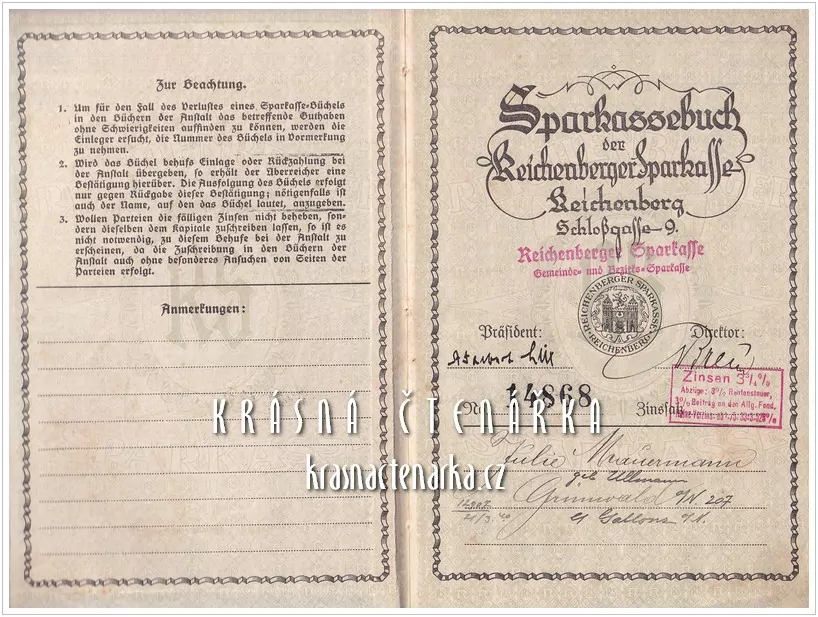 SPARKASSENBUCH, Reichenberger Sparkasse (Liberec)