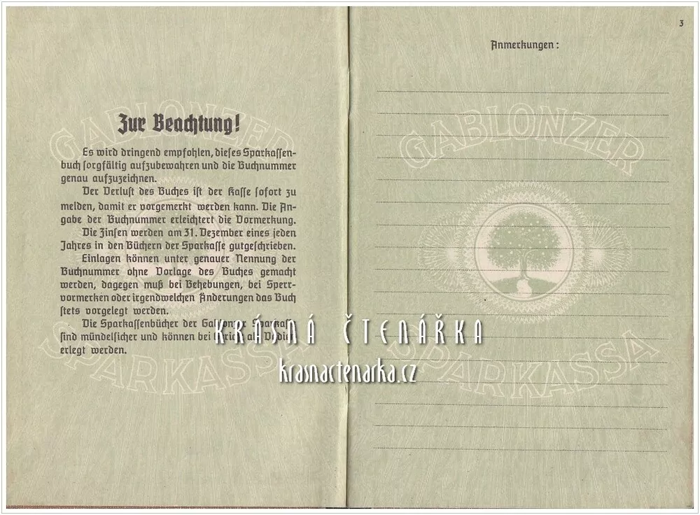 SPARKASSENBUCH der Gablonzer Sparkassa (Jablonec nad Nisou)