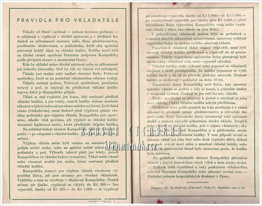 VKLADNÍ KNÍŽKA u společenstva Kampelička, Mašov u Turnova