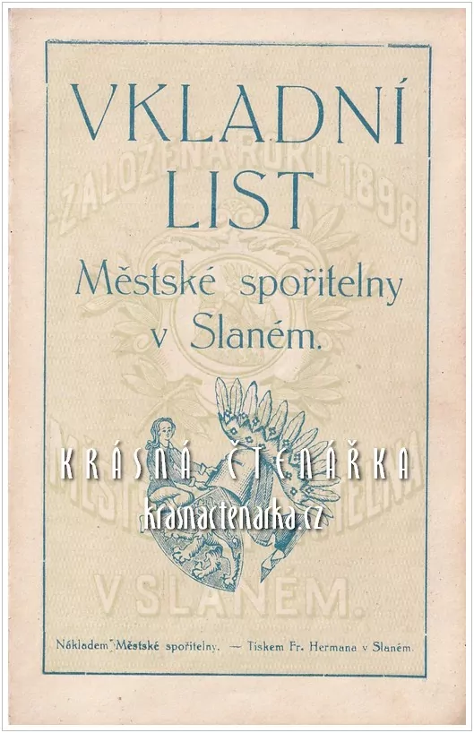 VKLADNÍ LIST Městké spořitelny, Slaný