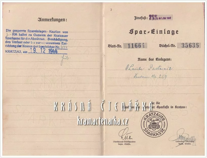 SPARKASSENBUCH der Kratzauer Sparkasse (Chrastava)