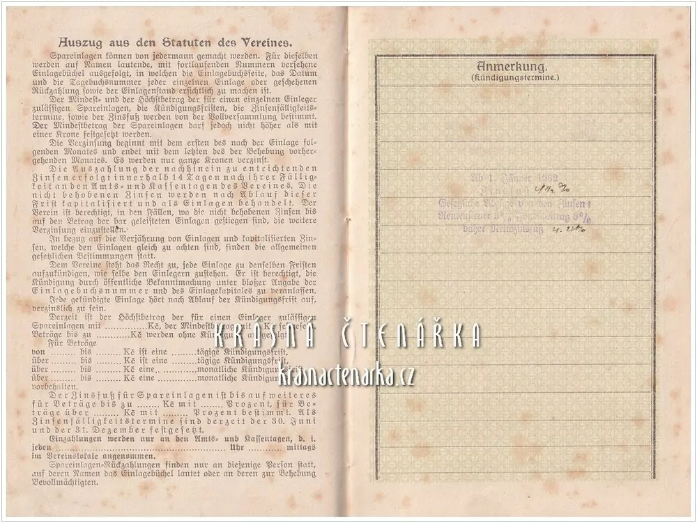 SPAREINLAGE-BÜCHEL des Spar und Darlehenskassenvereines für Radl (Rádlo)