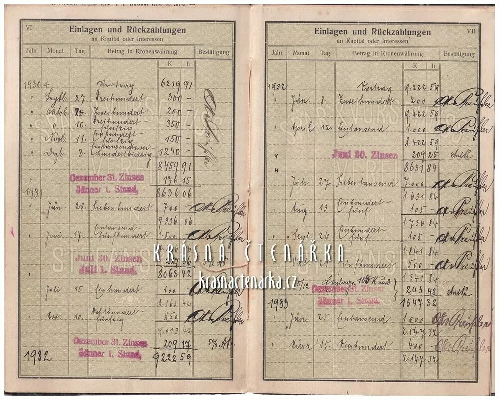 EINLAGSBUCH des Spar und Vorschuß-Vereines in Stefansruh (Příchovice)