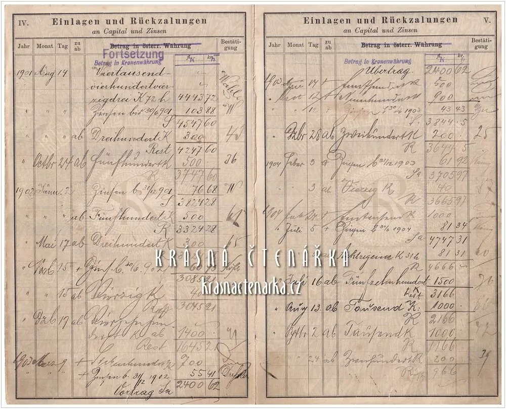 EINLAGSBUCH der Reichenberger Sparkasse (Liberec)