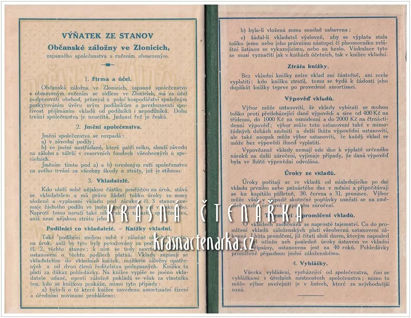 VKLADNÍ KNÍŽKA Občanské záložny, Zlonice