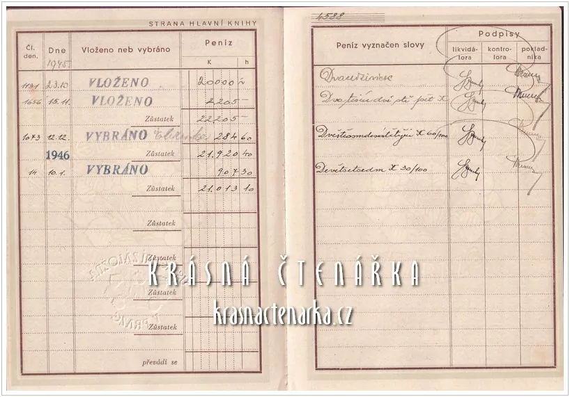 VKLADNÍ KNÍŽKA Ústřední záložny, Praha