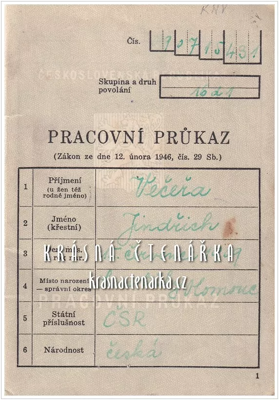 PRACOVNÍ PRŮKAZ, Československá republika