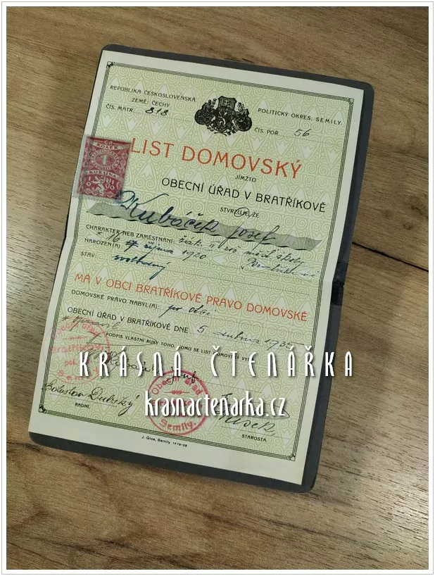 DOMOVSKÝ LIST získaný narozením po otci, Bratříkov