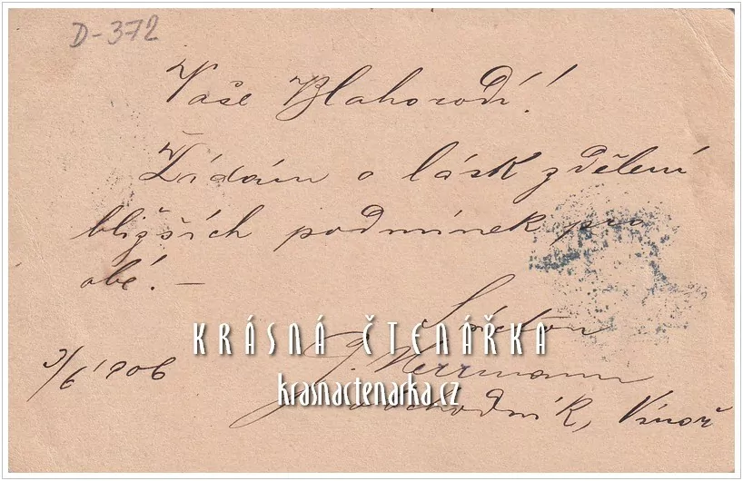 KORESPONDENČNÍ LÍSTEK, Odpověď na inzerát z Národní Politiky, razítko PRAHA