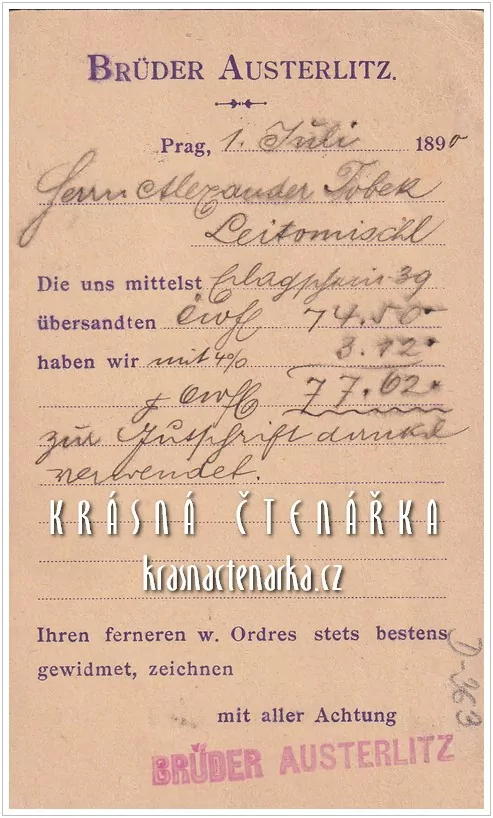 KORESPONDENČNÍ LÍSTEK, Obchodní dokument, razítko PRAHA