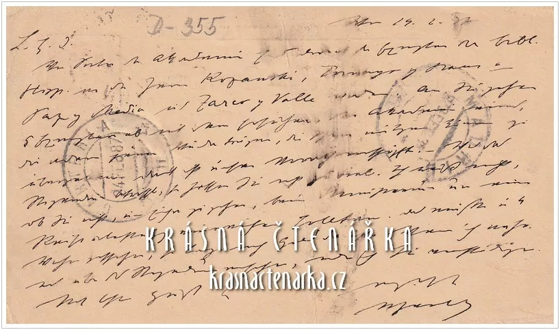 KORESPONDENČNÍ LÍSTEK pro pana Beera z roku 1887, razítko WIEN LANDSTRASSE