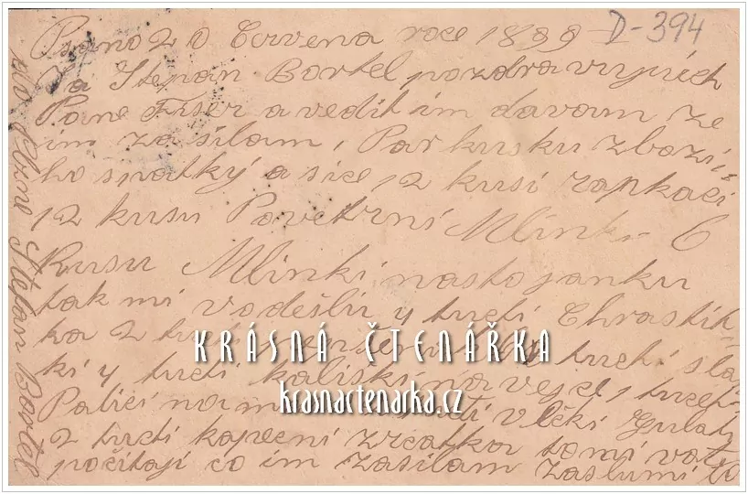 KORESPONDENČNÍ LÍSTEK pro pana Fischera z Tesařova z roku 1899, razítko PLZEŇ
