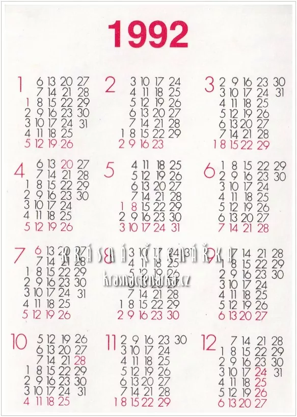 Kalendář kapesní: PRECIOSA 1992